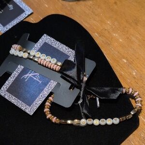 Gold and Pink Beaded Bracelet Set